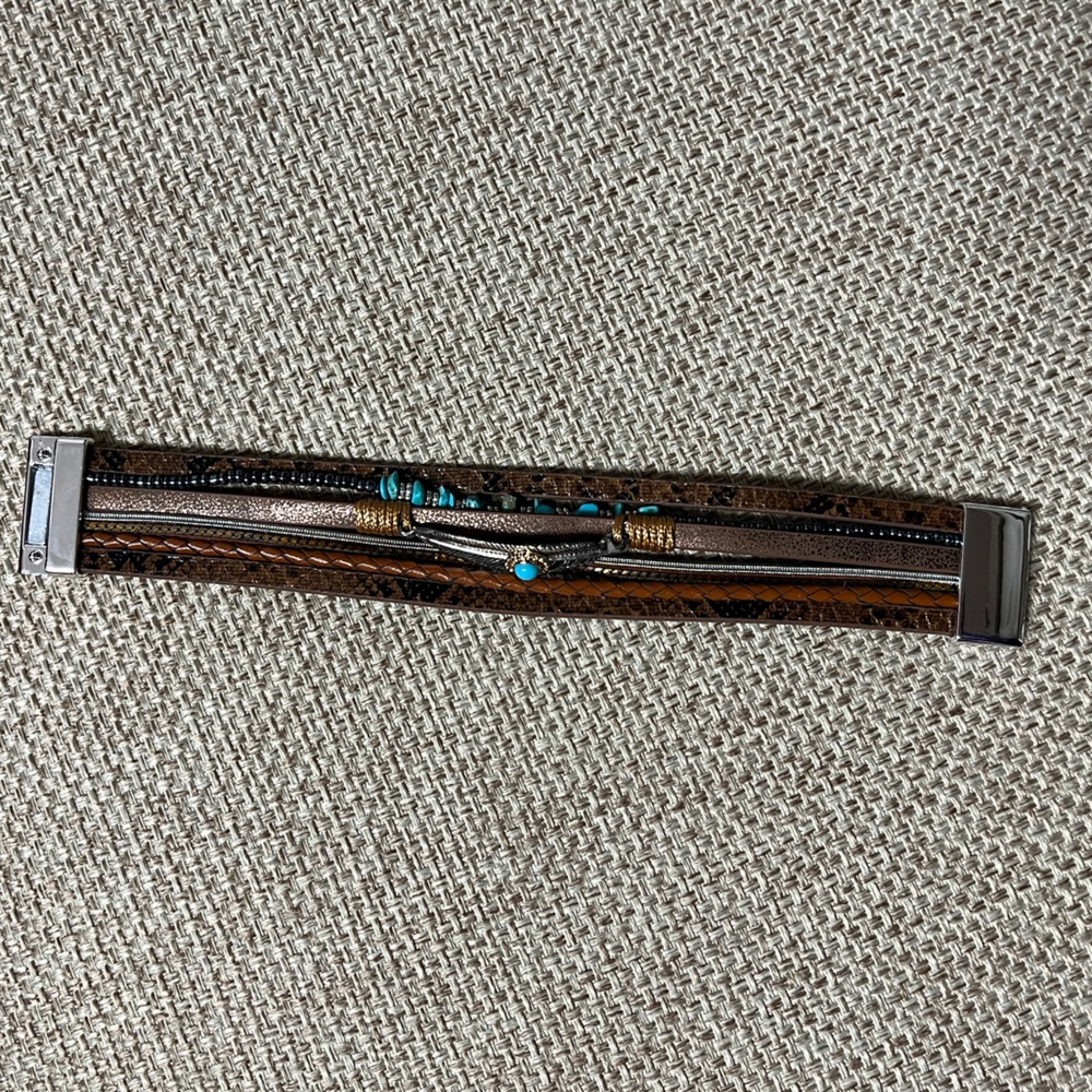 Bracelet, Turquoise& Brown, 7.5”x 1”, NIP, magnetic closure, Unisex, multi strap - Picture 2 of 8